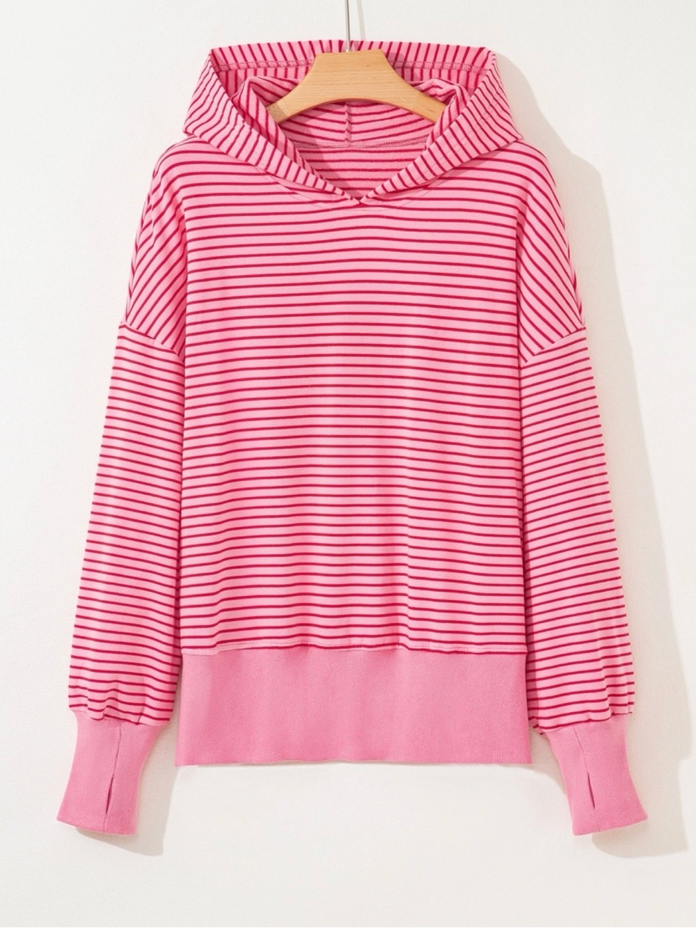 Women's Pink Striped Hooded Sweatshirt